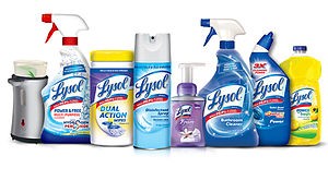 bottles and canisters of Lysol products